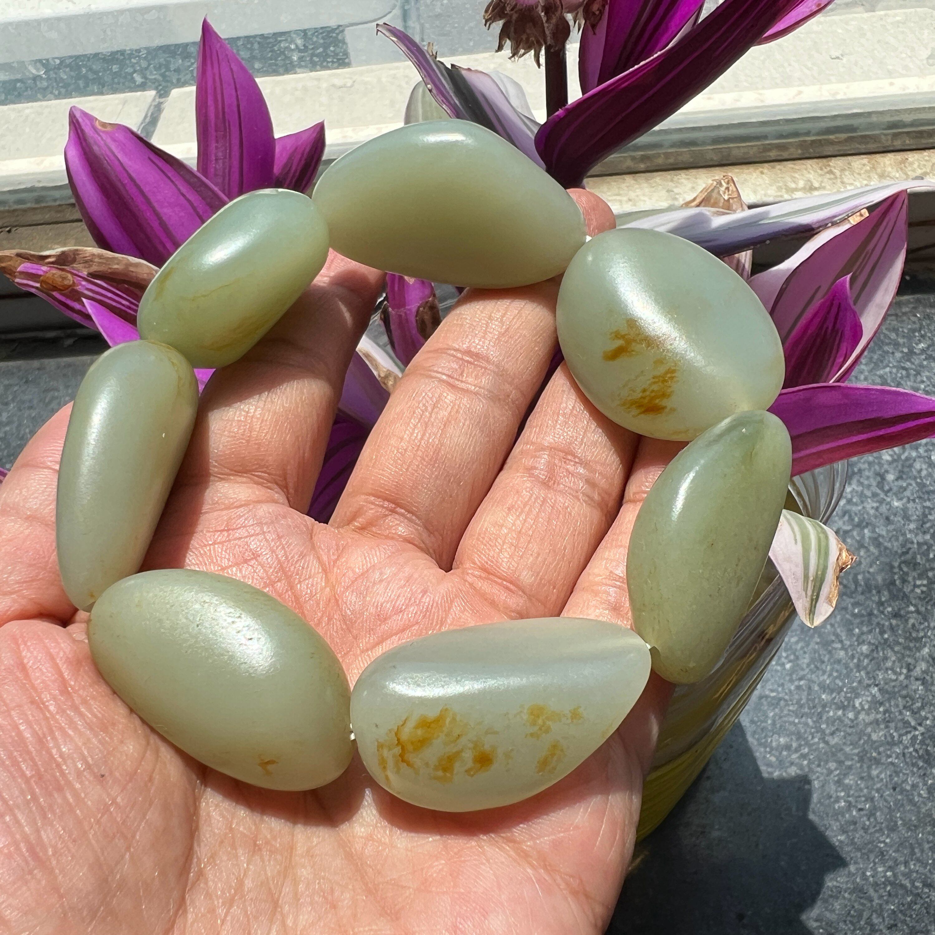 102g新疆和田籽料原石手串天然无修青玉干净真皮手链黄皮