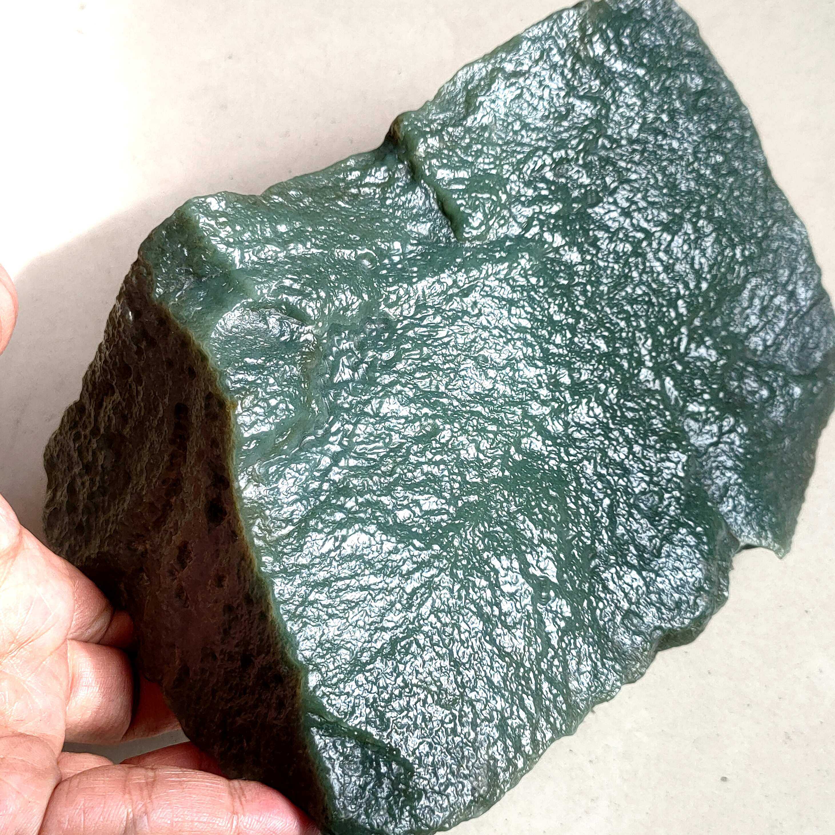 5.2斤新疆和田青玉戈壁料原石蓝调沙枣青大块珠宝级摆件无结构