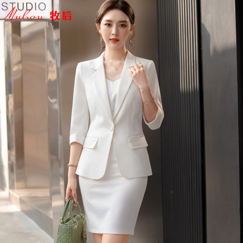七分袖西装套装女气质时尚修身职业韩版西服外套春夏新款白色正装