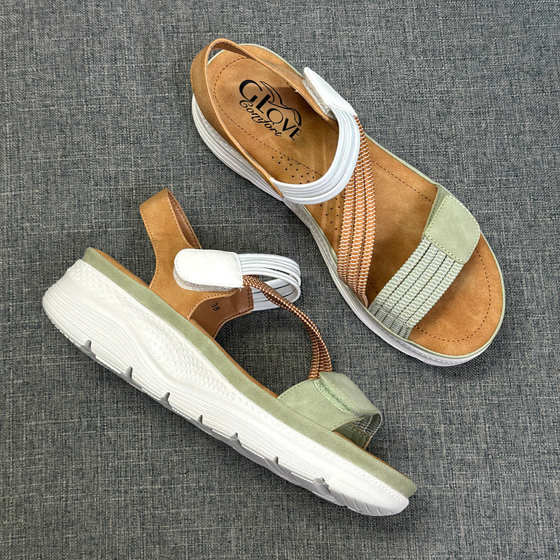 外贸大厂意大利新款休闲魔术贴厚底凉鞋女夏季软底舒适轻便凉拖鞋