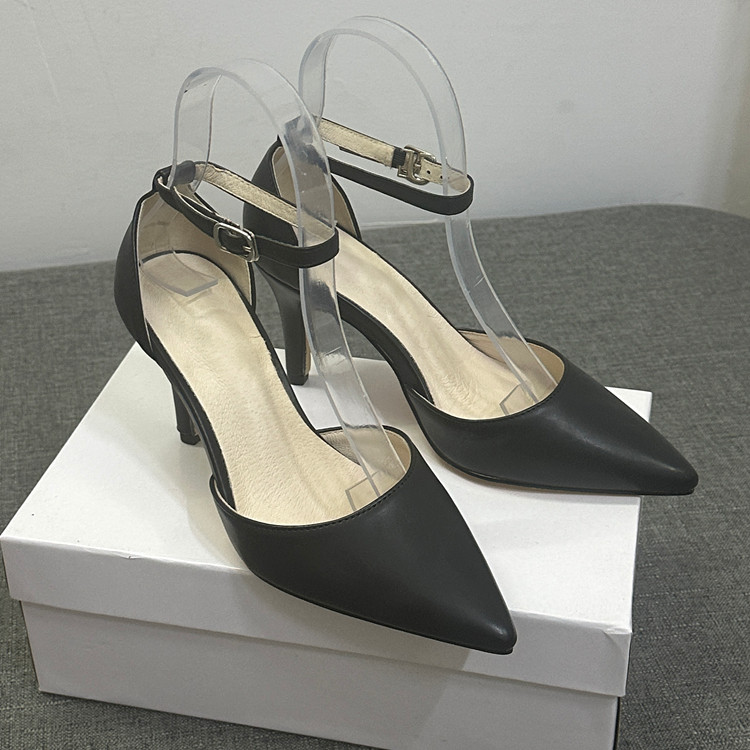 外贸撤柜高端真皮脚垫黑色尖头细高跟凉鞋女一字扣带通勤浅口单鞋,女鞋,时装凉鞋,淘宝优惠券,粉丝福利购,淘宝优惠卷