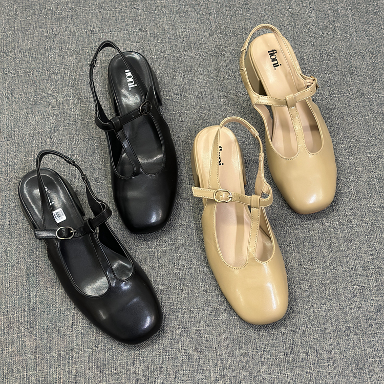 气质方头粗跟玛丽珍凉鞋女