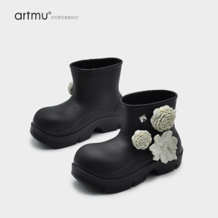 Artmu阿木丑萌大头鞋 防滑厚底靴子 防水短筒雨靴花朵外穿户外雨鞋