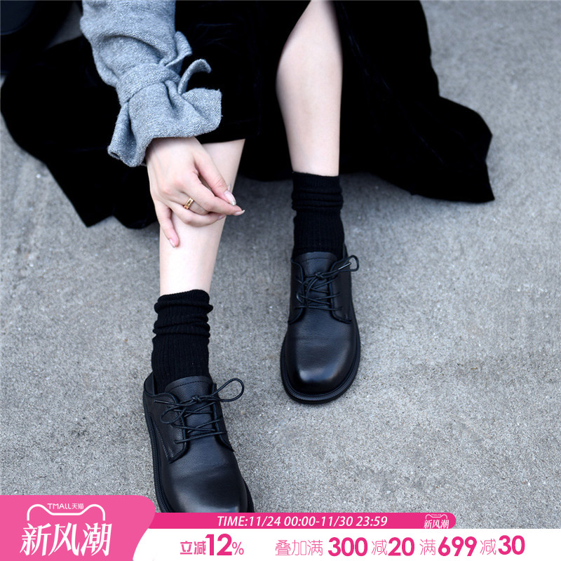 阿木小皮鞋女英伦平底单鞋两穿