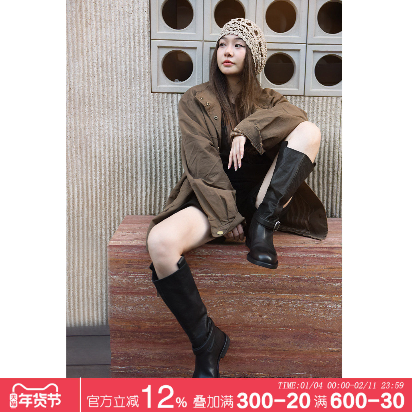 Artmu阿木高定真皮靴子长筒靴女皮带扣黑色长靴高筒靴骑士靴新款,女鞋,骑士靴,淘宝优惠券,粉丝福利购,淘宝优惠卷