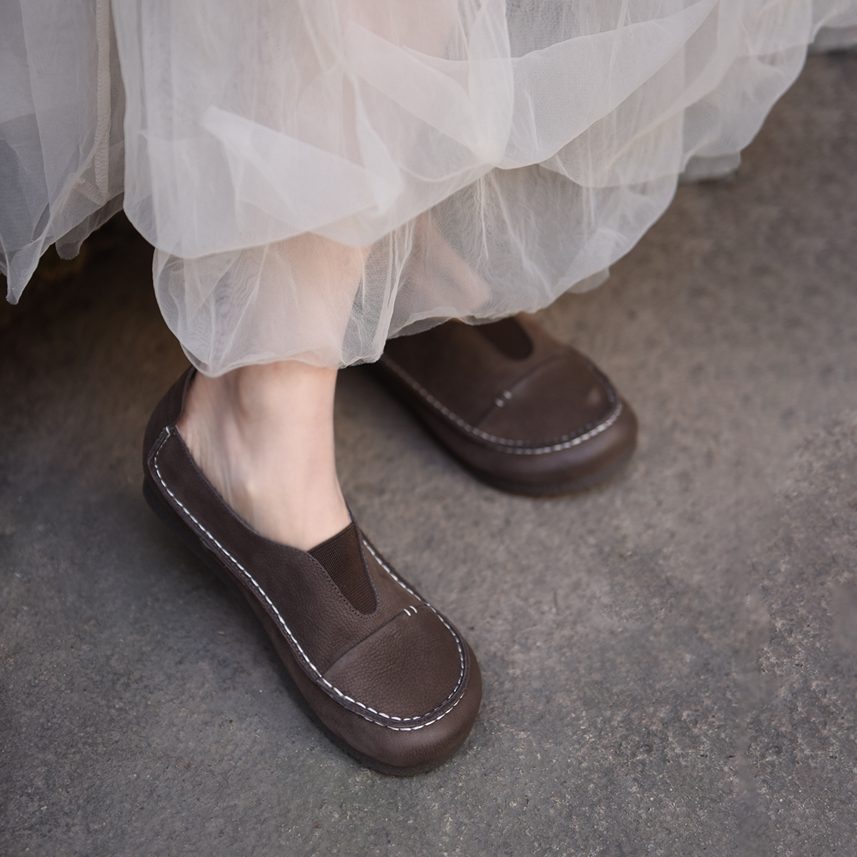 头层牛皮一脚蹬单鞋软底平底