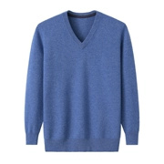 Áo len cashmere dày 2019 cho nam cổ chữ V màu cổ dài tay áo len màu xanh chạm đáy áo len nam trẻ trung - Áo len Cashmere