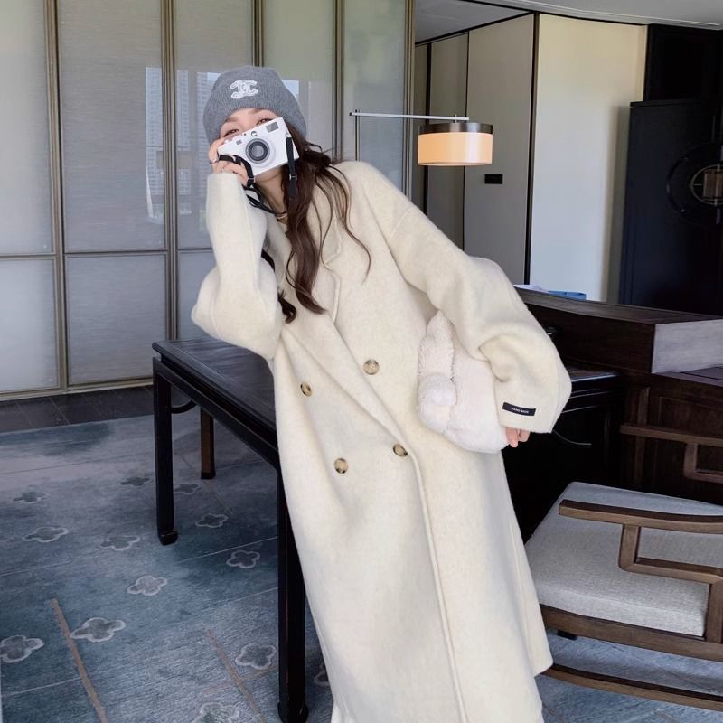 燕麦色双面绒呢大衣女秋冬2025年新款韩系过膝毛呢外套