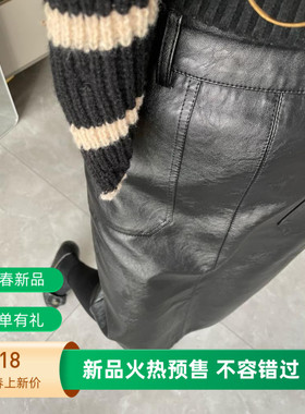 黑色pu皮裙中长款有口袋开叉直筒休闲修身秋冬女新款韩系欧美宽松
