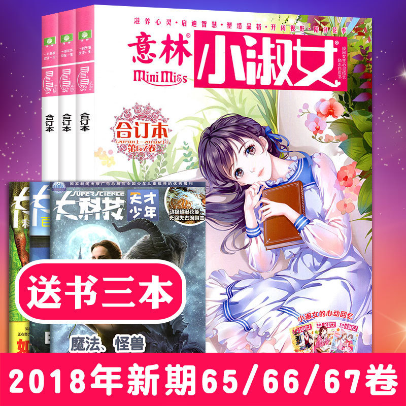 【共6本】小小姐意林小淑女杂志合订本2018年65/66/67卷+送书3本 打包青春校园言情小mm励志纯美小说系列书籍