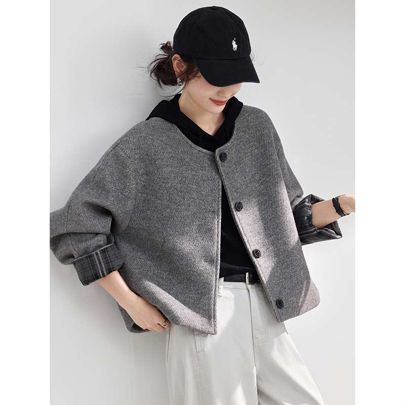 苏醒的乐园圆领短款毛呢外套