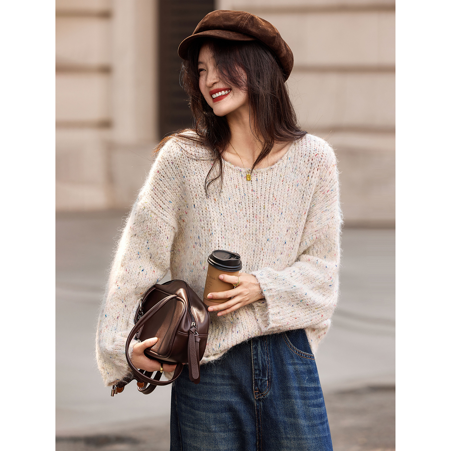 慵懒花色套头毛衣2025年冬季新款