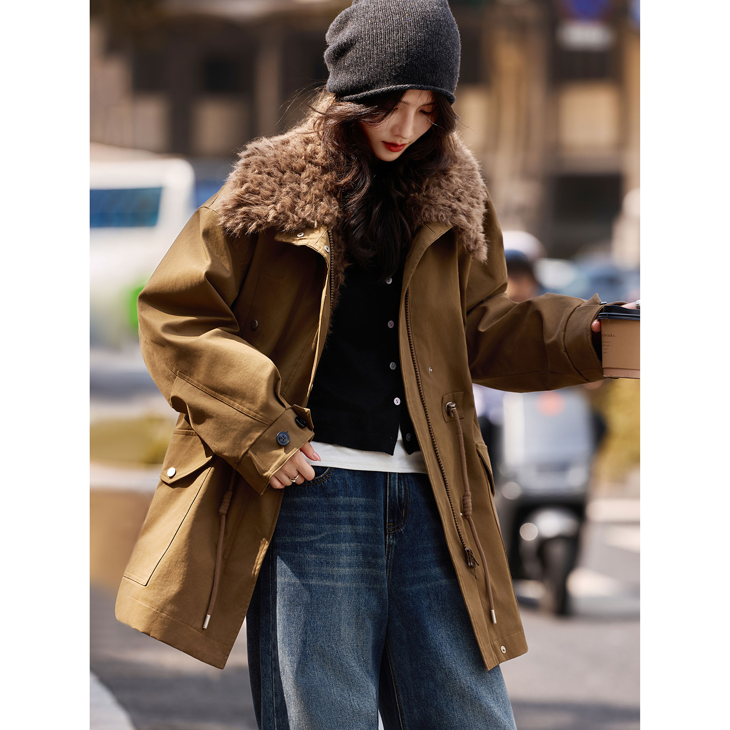 苏醒的乐园中长款羽绒服2025年冬季新款收腰抽绳厚外套上衣女装