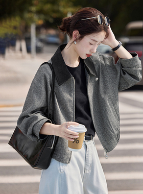 2025年新款秋季休闲拼接翻领夹克外套上衣女装SXWT25265