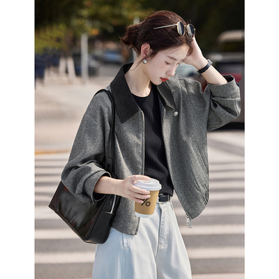 2025年新款秋季休闲拼接翻领夹克外套上衣女装SXWT25265