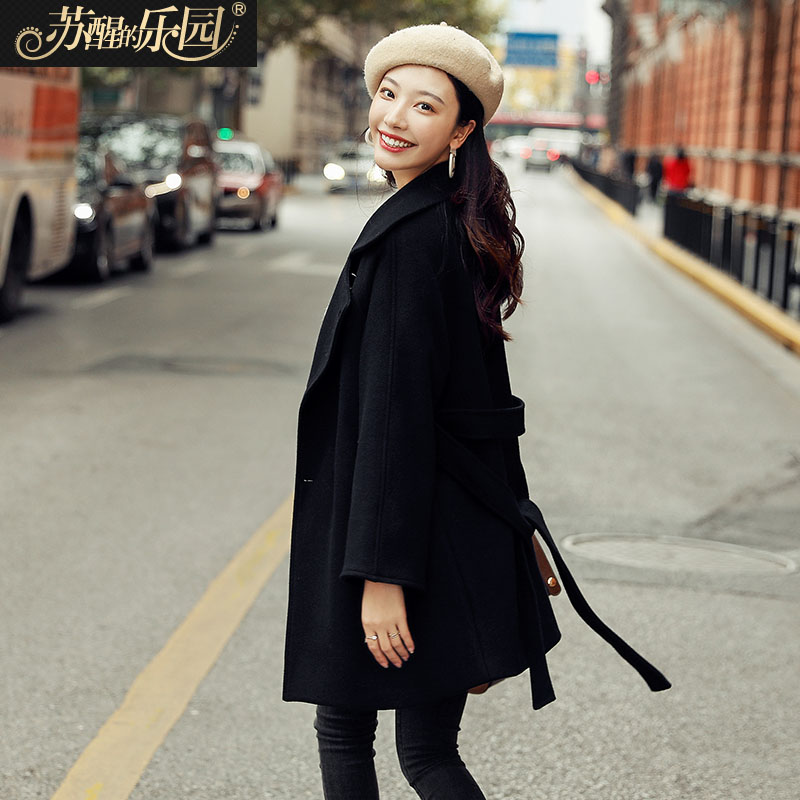 秋冬季毛呢大衣女装新款韩版时尚气质黑色显瘦呢子大衣中长款