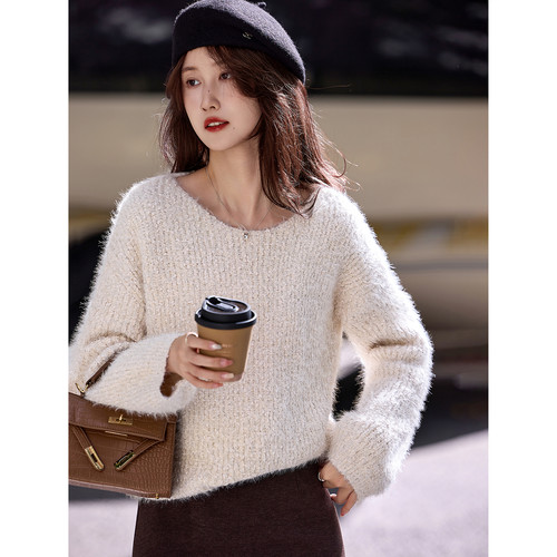 苏醒的乐园圆领纯色套头毛衣