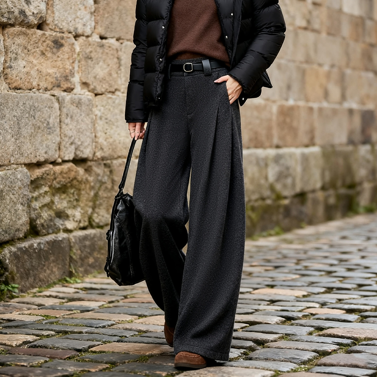 苏醒的乐园休闲阔腿厚款加绒呢子阔腿长裤2025年冬季新款女装裤子,女装/女士精品,休闲裤,淘宝优惠券,粉丝福利购,淘宝优惠卷