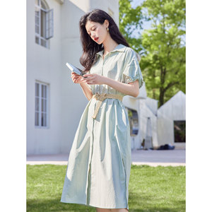 时尚气质短袖连衣裙夏季新款淑女温柔甜美显瘦中长款裙子