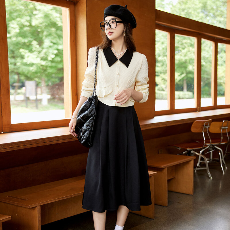 时尚气质温柔衬衫半身裙套装女士2023年秋季新款名媛风减龄两件套