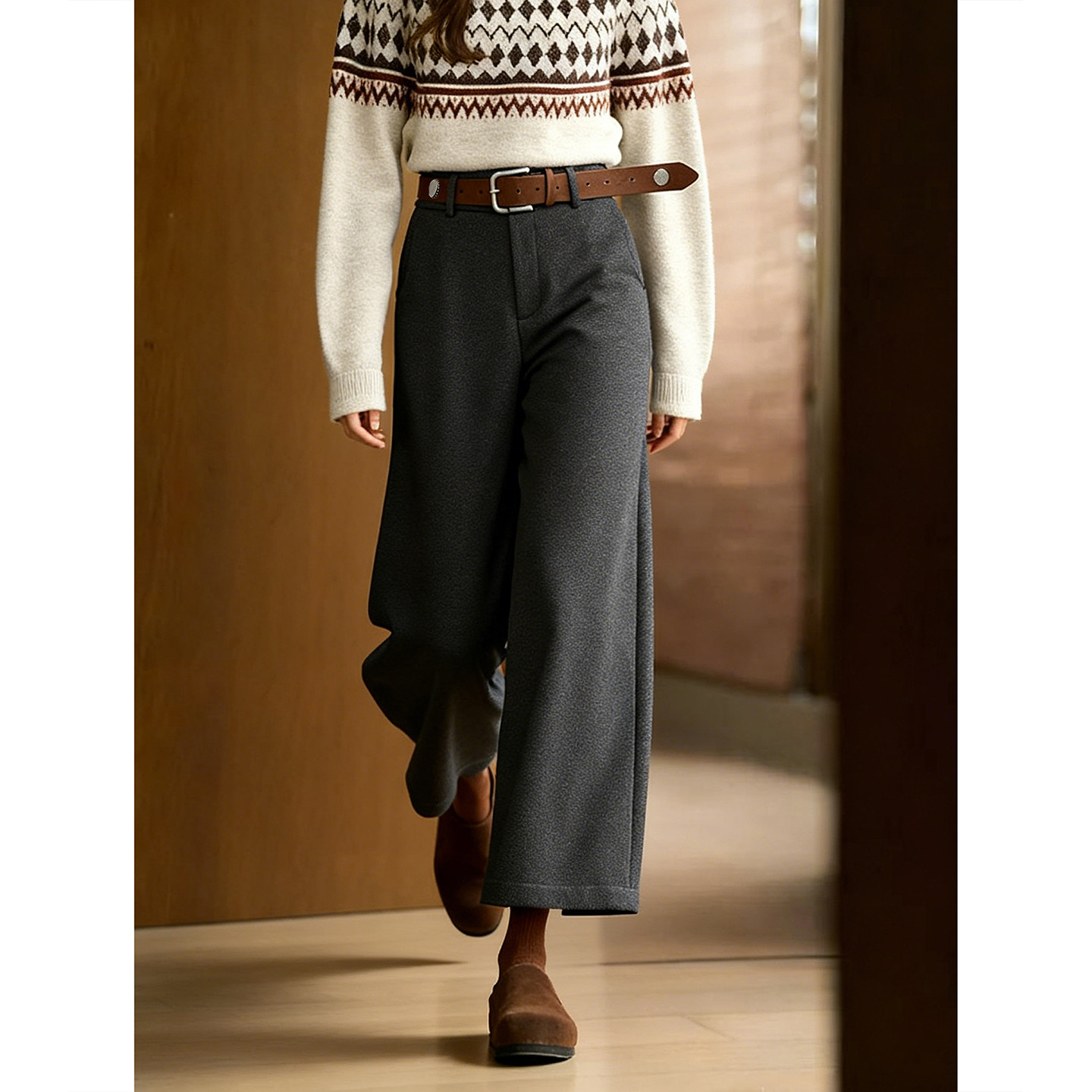 复古加绒阔腿裤2025冬季新款女装裤子SXK25160,女装/女士精品,休闲裤,淘宝优惠券,粉丝福利购,淘宝优惠卷