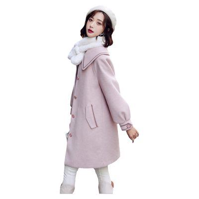 时尚娃娃领羽绒服中长款毛呢外套