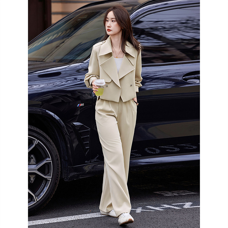 时尚气质通勤休闲西装外套长裤套装女士2025年春夏新品简约两件套
