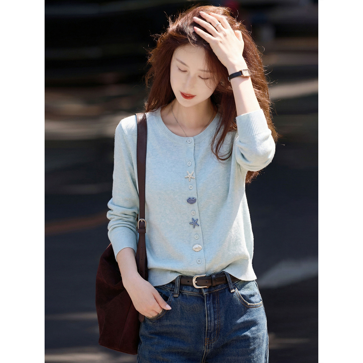 苏醒的乐园纽扣简约风2026年春季新款针织开衫女装sxZZS26062