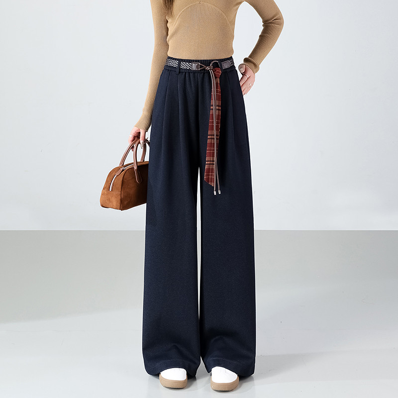 时尚气质休闲裤2025新款秋季百搭宽松直筒阔腿显瘦藏青色长裤,女装/女士精品,休闲裤,淘宝优惠券,粉丝福利购,淘宝优惠卷
