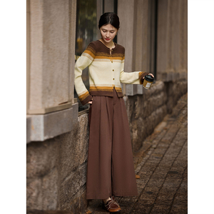 气质渐变针织套头衫阔腿裤2025年冬季新款女慵懒两件套装女装