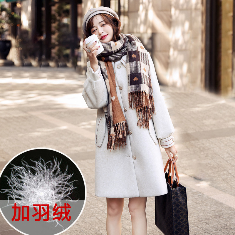 时尚娃娃领羽绒服2021年秋冬新款女士气质百搭显瘦中长款毛呢外套