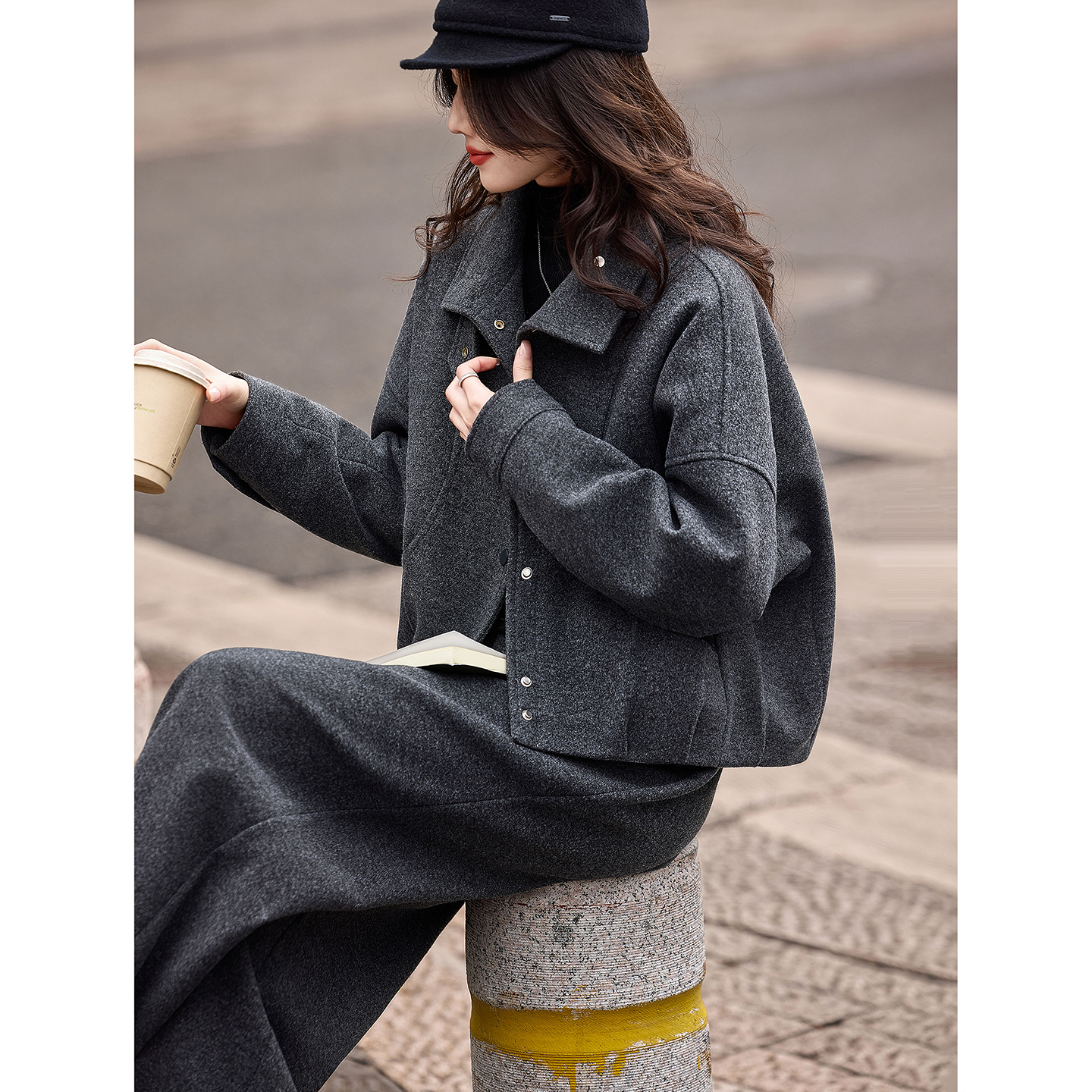 翻领两件套保暖加厚深灰色