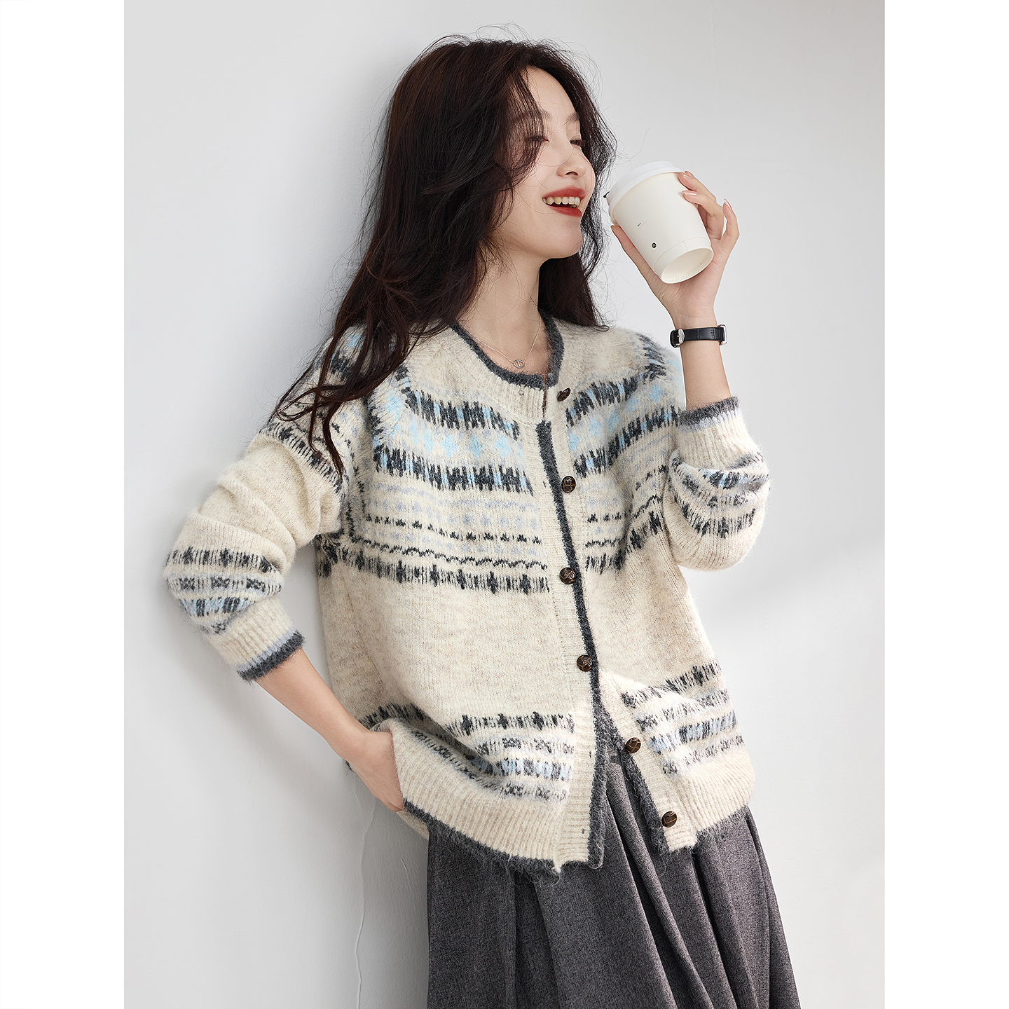 费尔岛毛衣外套女2025年春季新款