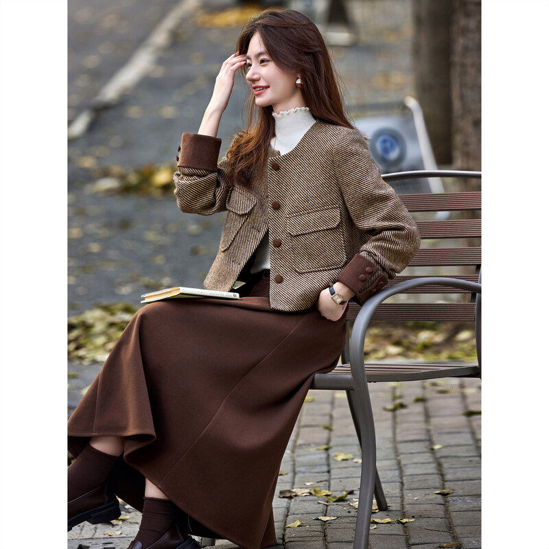 时尚气质名媛风夹克半身裙套装女2024年冬季品休闲加厚淑女两件套,女装/女士精品,时尚套装,淘宝优惠券,粉丝福利购,淘宝优惠卷