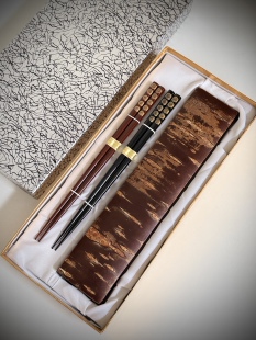 日本樱皮细工天然大漆筷子夫妻对筷收纳盒·日本直采