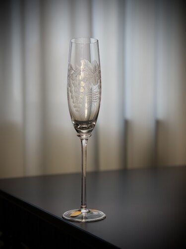 巴西STRAUSS手工蚀刻葡萄藤蔓水晶香槟杯红酒杯高脚杯·中古
