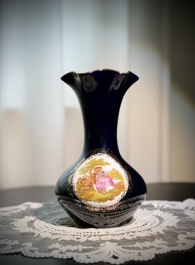 法国利摩日 Limoges Castel 钴蓝22K金描金瓷欧式宫廷花瓶赏盘