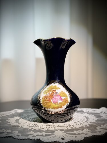 法国利摩日 Limoges Castel 钴蓝22K金描金瓷欧式宫廷花瓶赏盘