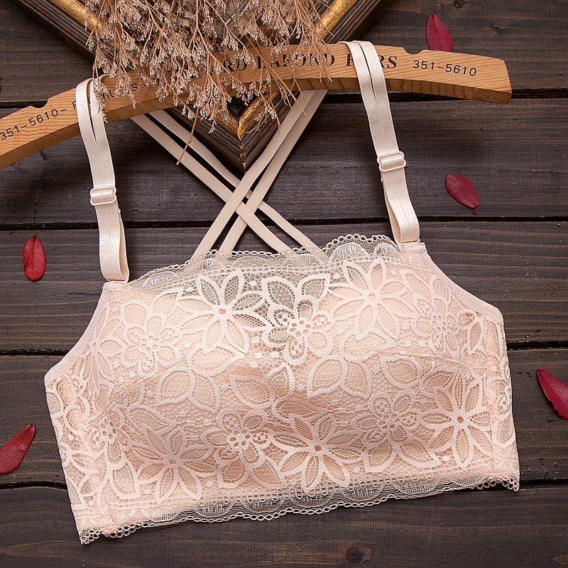 交叉美背抹胸狐狸文胸聚拢无钢圈防走光大胸c杯幸福裹胸内衣薄款