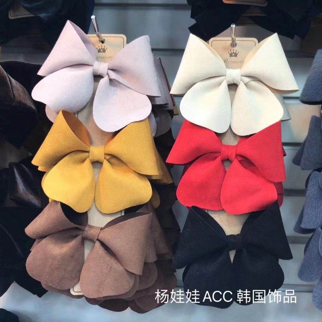 韩国东大门皮绒布蝴蝶结发夹甜美可爱弹簧夹顶夹发饰高级感271001