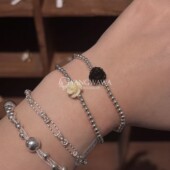 582635韩国东大门vase通体纯银新款 高级感精致简约珠珠玫瑰花手链