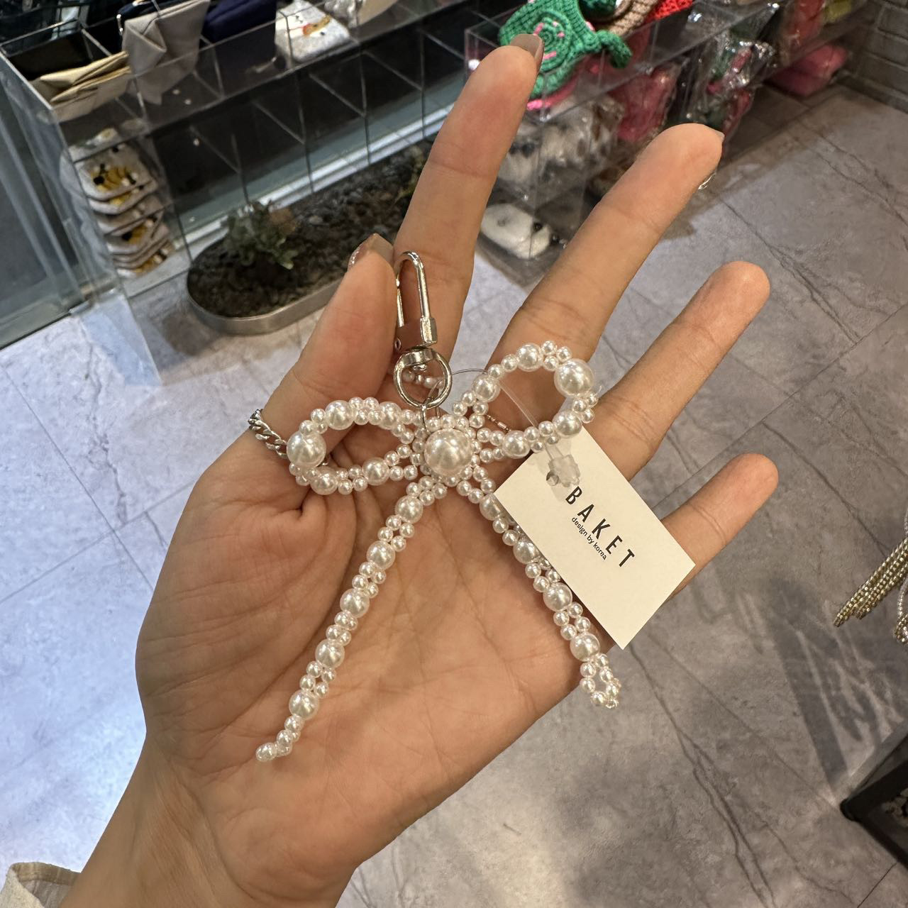 440821韩国东大门baket珍珠编制蝴蝶结高级感精致挂件