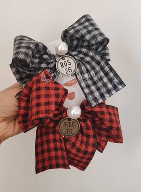 512132韩国东大门Baket淑女气质格纹布艺珍珠弹簧夹发夹顶夹