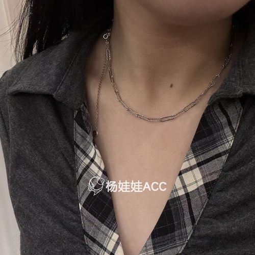 5121627韩国东大门Trois de LEI通体纯银新款精致别针锁骨链项链