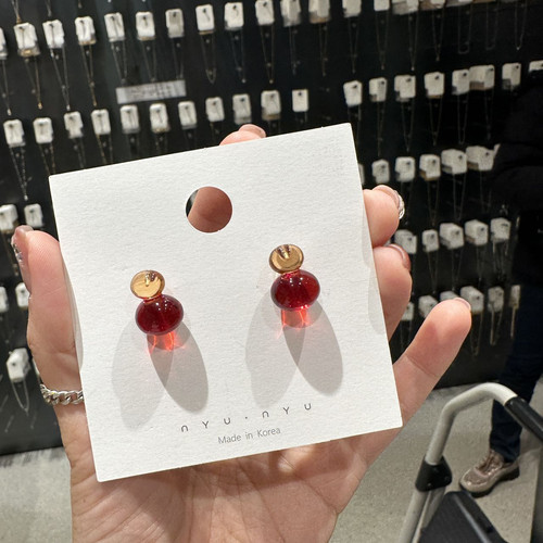 拼色透明珠珠设计感春款耳钉耳环