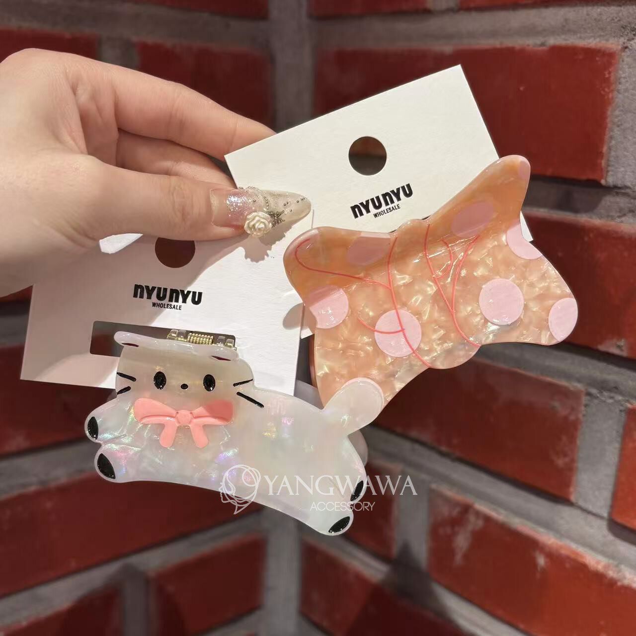 560928韩国东大门nyunyu新款甜美可爱小猫蝴蝶结抓夹发夹