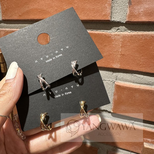 360108韩国东大门nyunyu李松河同款交叉款金属高级感精致耳环