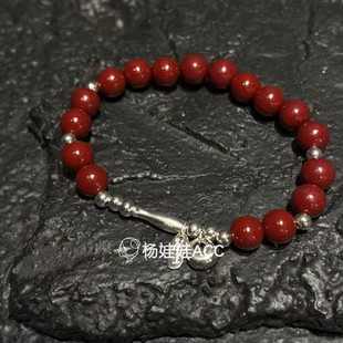 5120301韩国东大门LEI通体纯银新款 高级感朱砂石小鱼福袋手链