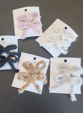 52605韩国东大门时尚甜美毛线蝴蝶结鸭嘴夹两件套边夹刘海夹