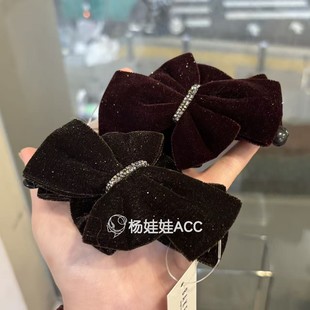 5111321韩国东大门Baket新款 高级感蝴蝶结丝绒砂糖钻香蕉夹发夹